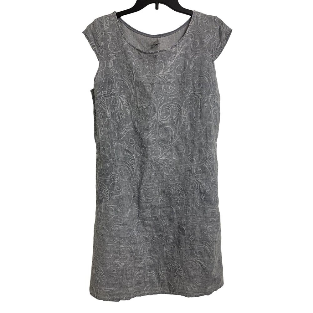 Lina Tomei L‎ Linen Embroidered Lightweight Midi Dress Coastal